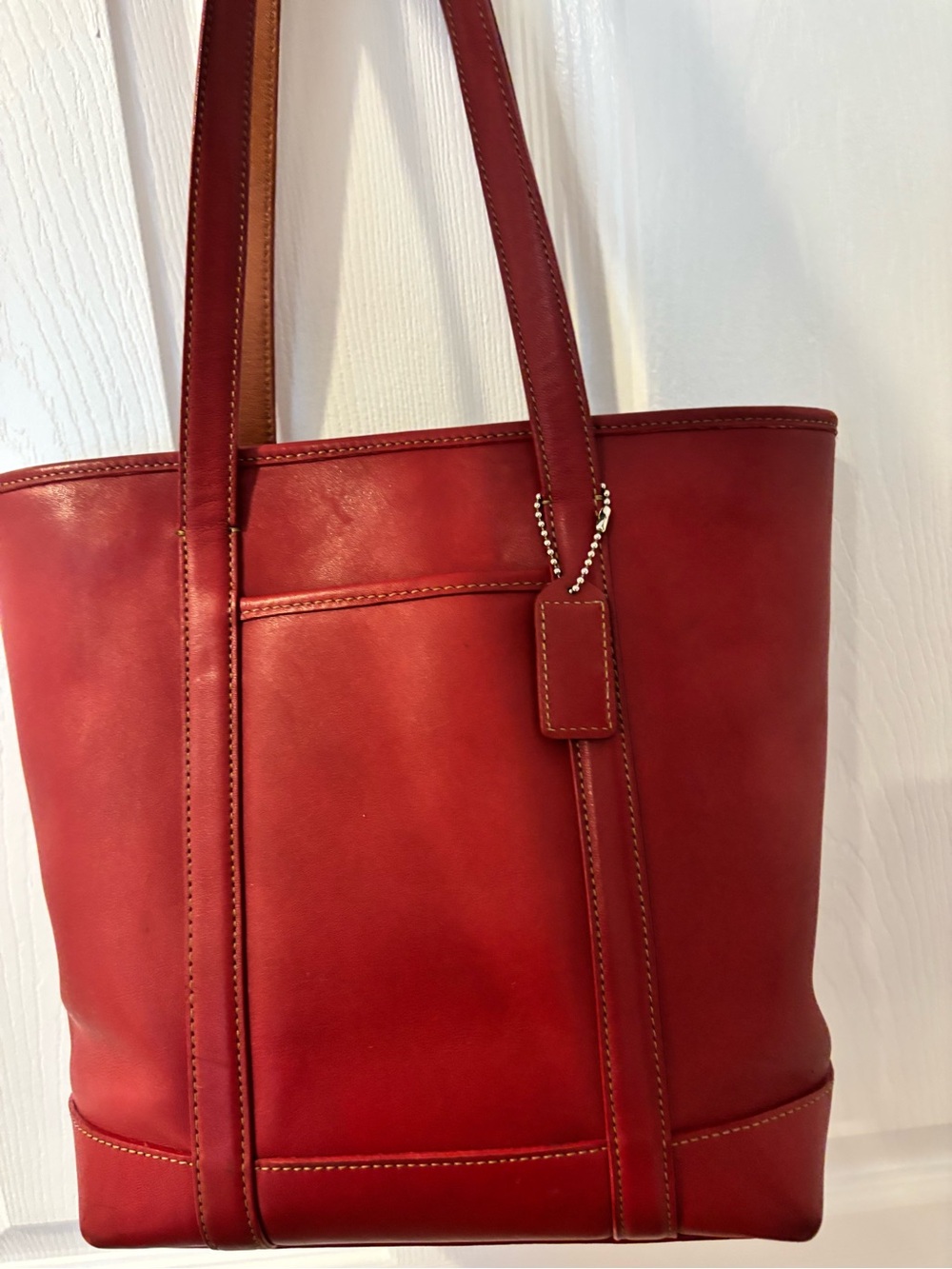 Coach Red Leather Hampton Tote with Signature Tag